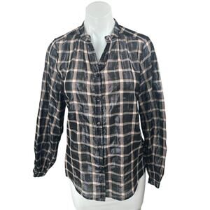 Rebecca Taylor La Vie Black Metallic Plaid Long Sleeve Button Down Shirt Top S